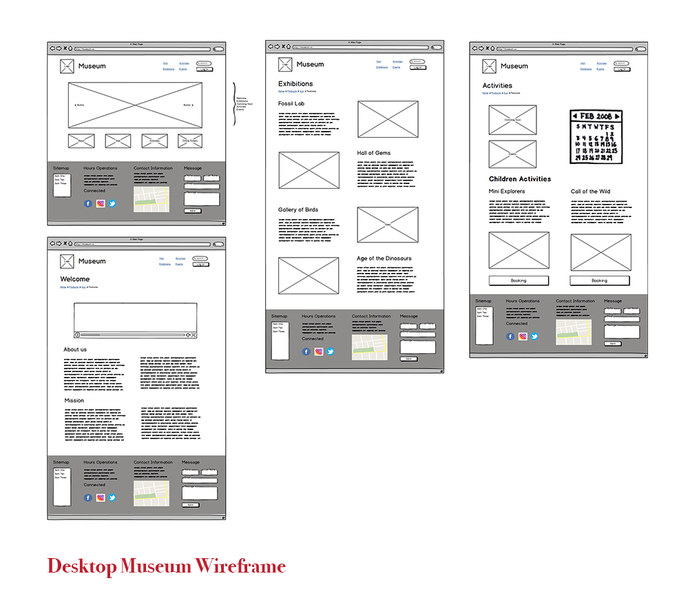 Museum Desktop Wireframe web design